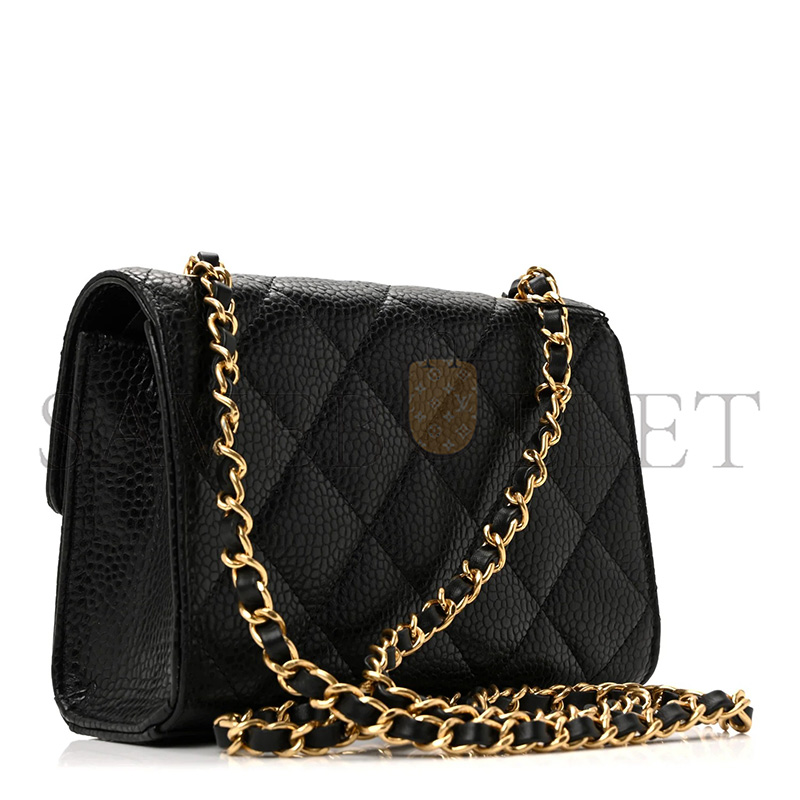 Ch**el MASTER GRAINED CALFSKIN QUILTED CRUISE MINI FLAP BLACK (19*13*7cm)